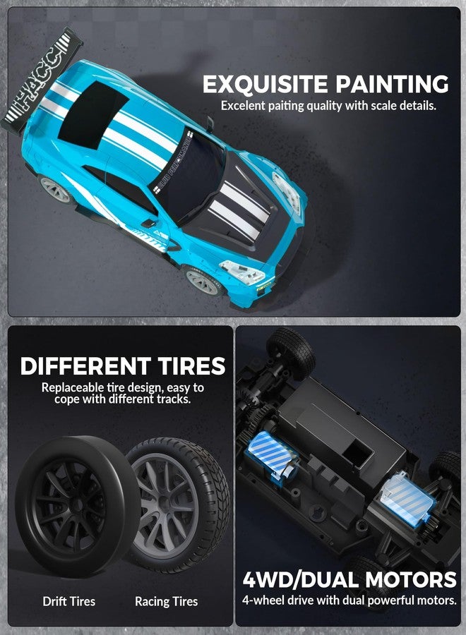 RACENT RC Drift Car, 1:20 Scale Remote Control Car with LED Lights, 2.4GHz 20KM/H 4WD High Speed RC Vehicle, Racing & Drifting Tires, Two Batteries, Toy Idea Gift for Adults Boys Girls and Kids (Blue) - Image 4